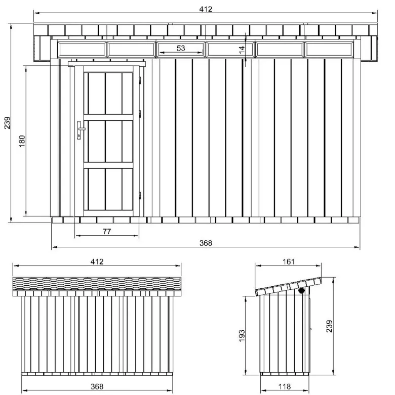 Abri de jardin qualité premium 4m² l161xl412xh239 cm - gris foncé