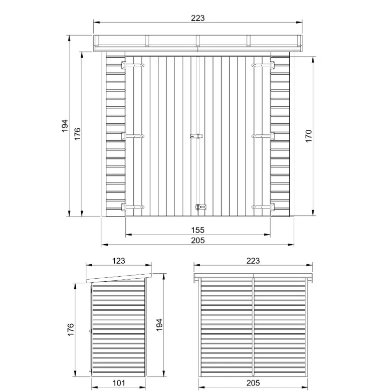 Abri à outils en bois - 194x123x223 cm 2,1 m² - beige