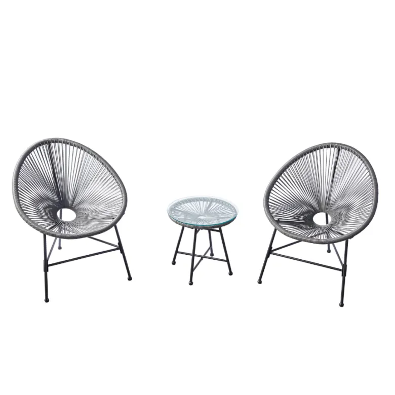 Acapulco salon de jardin 2 fauteuils ronds et table basse gris