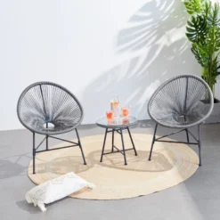 Acapulco salon de jardin 2 fauteuils ronds et table basse gris