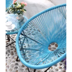 Acapulco salon de jardin 2 fauteuils ronds et table basse bleu