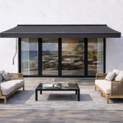 Adro store banne manuel 395 x 3 m en aluminium avec toile gris