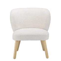 Agathe - fauteuil pieds en bois et en tissu bouclette blanc