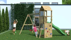 Aire de jeux avec toboggan et 2 balanço