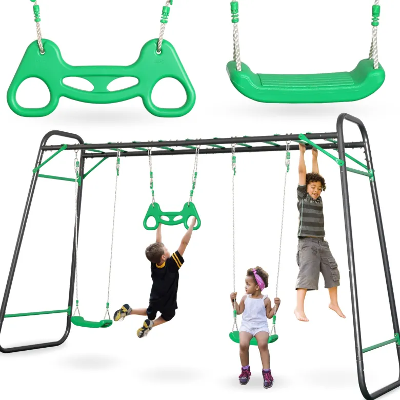 Aire de jeux jardin xxl hypermotion - portique acier 2 sièges, échelle & trapèze