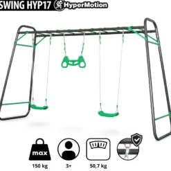 Aire de jeux jardin xxl hypermotion - portique acier 2 sièges, échelle & trapèze