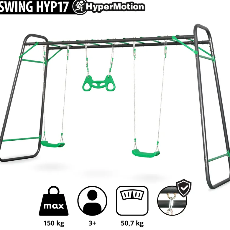 Aire de jeux jardin xxl hypermotion - portique acier 2 sièges, échelle & trapèze