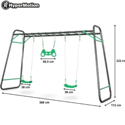 Aire de jeux jardin xxl hypermotion - portique acier 2 sièges, échelle & trapèze