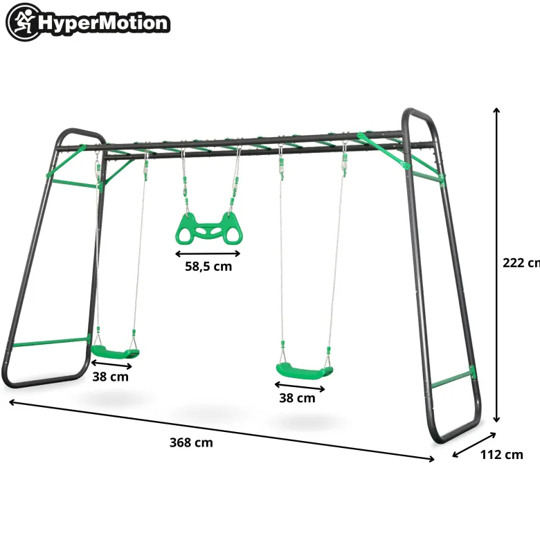 Aire de jeux jardin xxl hypermotion - portique acier 2 sièges, échelle & trapèze