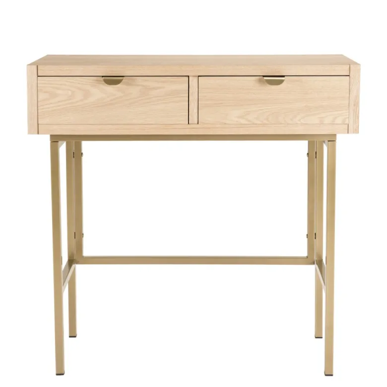 Aline - console bois 2 tiroirs pieds métal doré