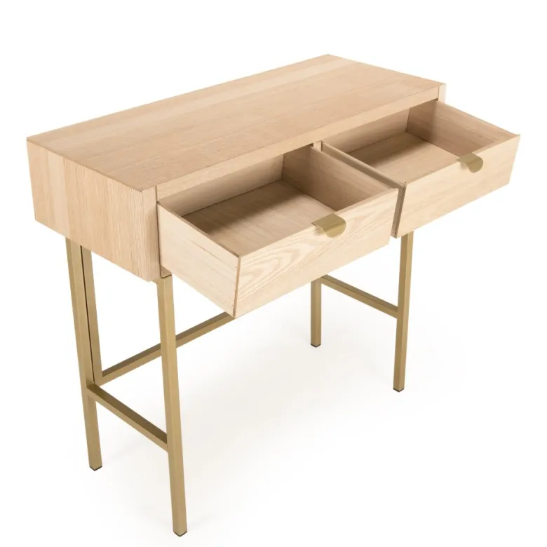 Aline - console bois 2 tiroirs pieds métal doré