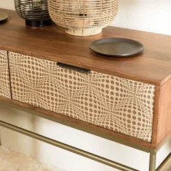 Alix - console en bois de manguier 2 tiroirs motifs ethniques