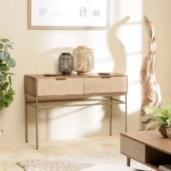 Alix - console en bois de manguier 2 tiroirs motifs ethniques