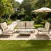 Andria salon de jardin 4 places à rayures taupe et beige avec table basse