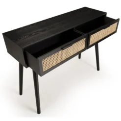 Angelo - console noire bois 2 tiroirs cannage