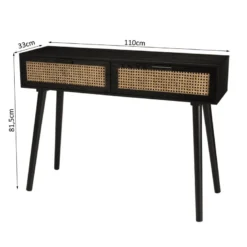 Angelo - console noire bois 2 tiroirs cannage