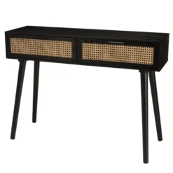 Angelo - console noire bois 2 tiroirs cannage