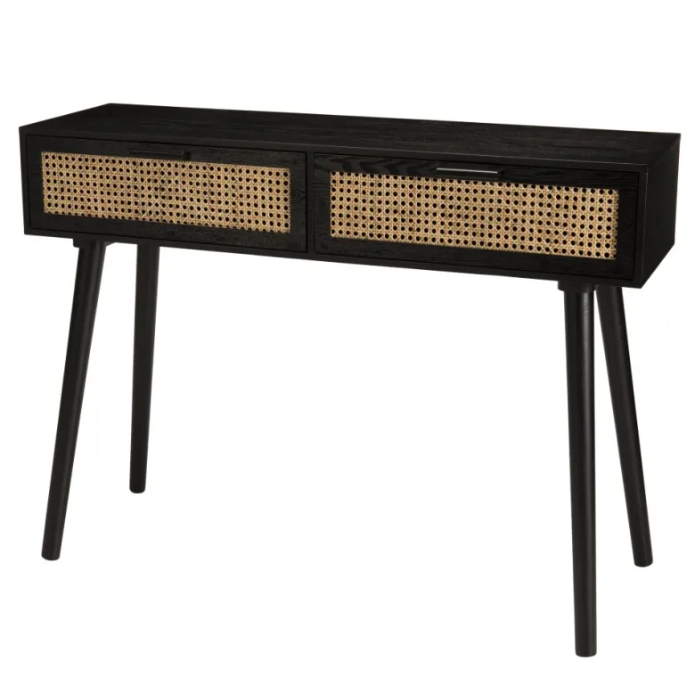Angelo - console noire bois 2 tiroirs cannage