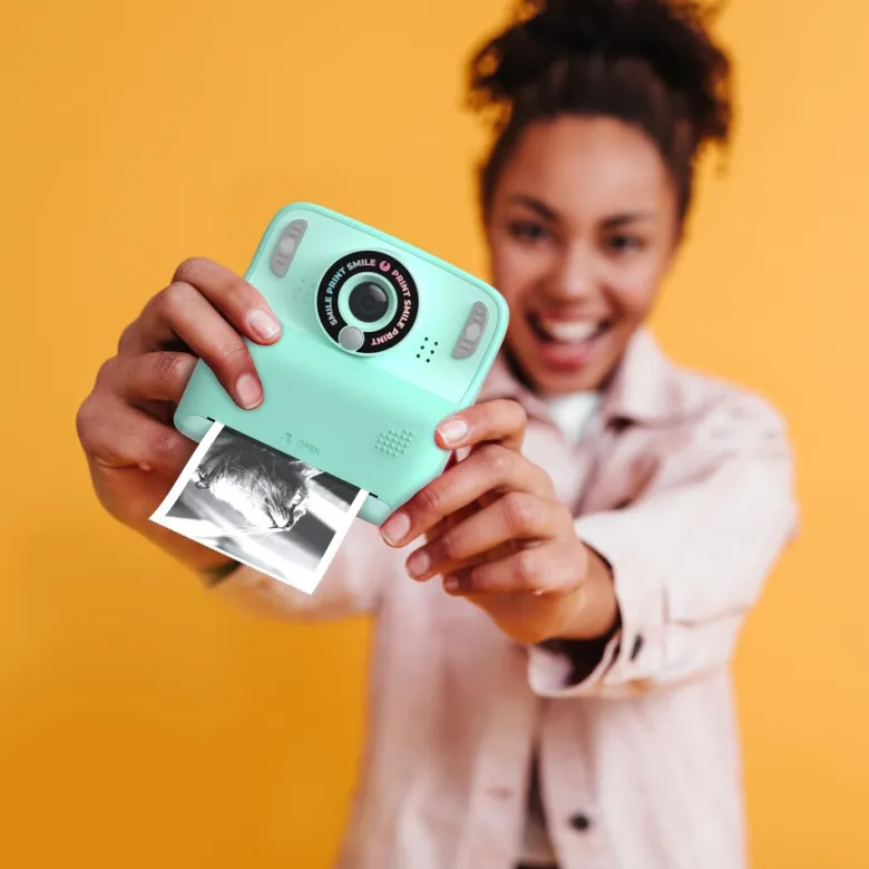 Appareil photo avec impression pixiprint turquoise enfant - mob