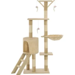Arbre à chat griffoir grattoir niche jouet 49 x 35 x 138 cm beige