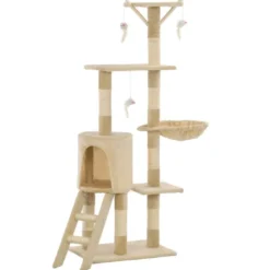 Arbre à chat griffoir grattoir niche jouet 49 x 35 x 138 cm beige