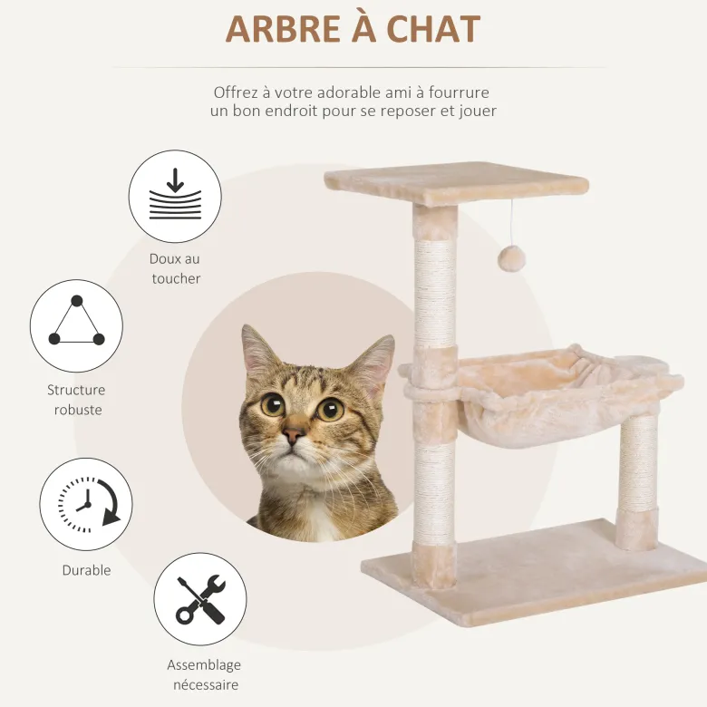 Arbre à chat 3 griffoirs, plateforme, hamac et boule suspendue