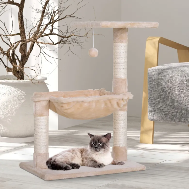 Arbre à chat 3 griffoirs, plateforme, hamac et boule suspendue