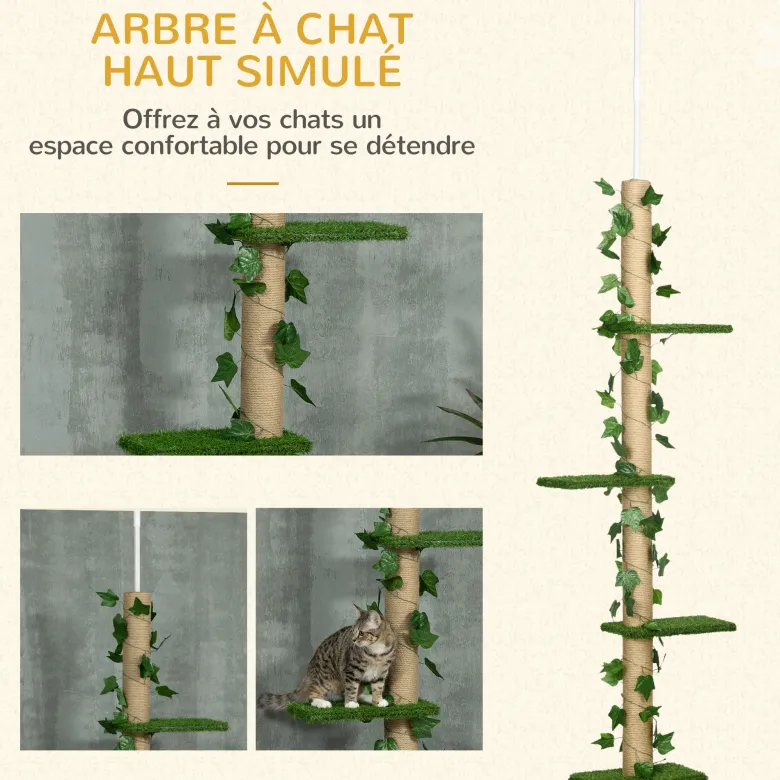 Arbre à chat poteau à griffer design hauteur réglable h.202- 242h cm