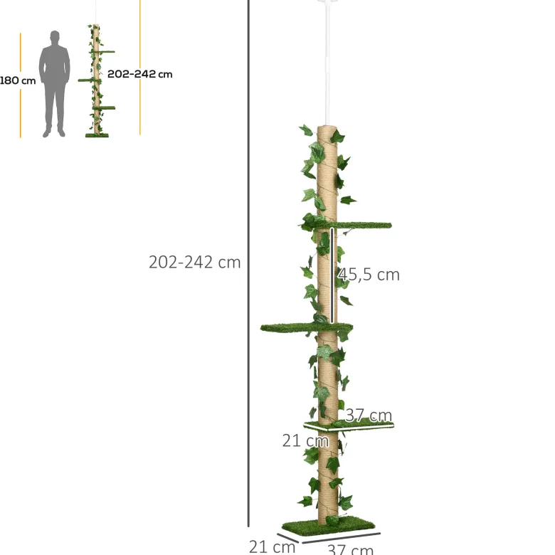 Arbre à chat poteau à griffer design hauteur réglable h.202- 242h cm