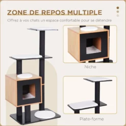 Arbre à chats design contemporain noir hêtre blanc