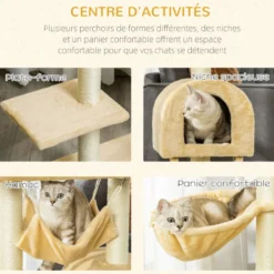 Arbre à chat style cosy chic nombreux équipements beige