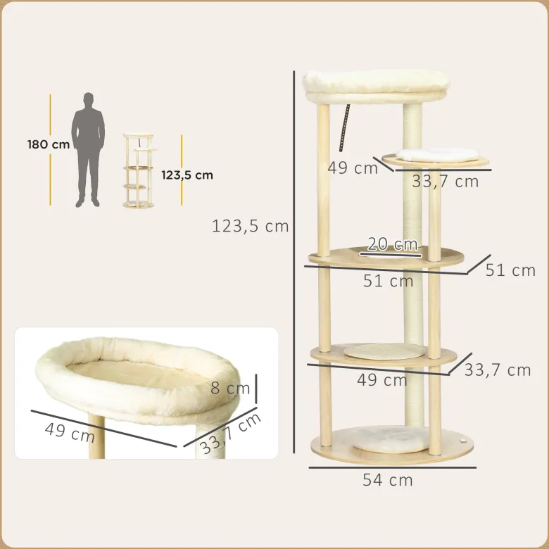 Arbre à chat style nordique coussins bois pin panneaux bois clair