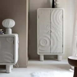 Armoire bois effet béton blanc