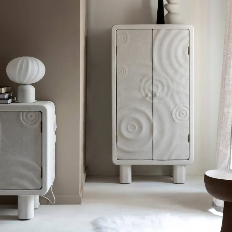 Armoire bois effet béton blanc