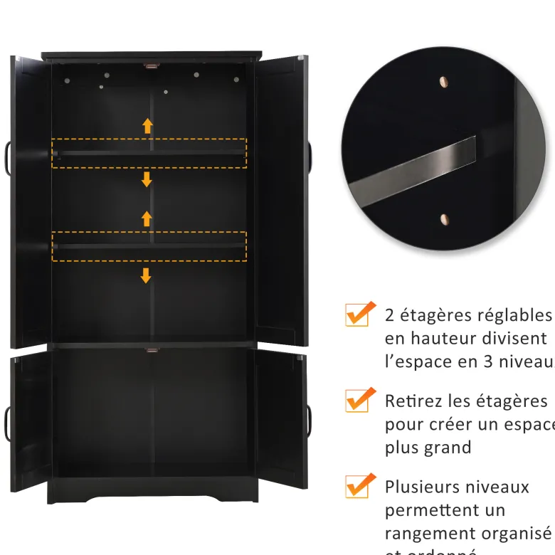 Armoire de cuisine multi-rangements 2 placards 3 étagères