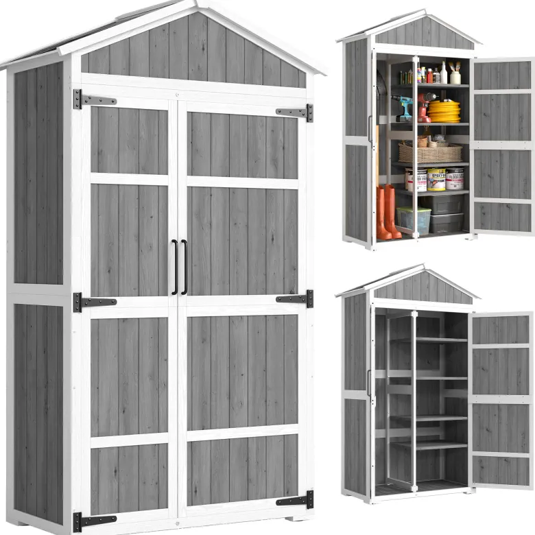 Armoire de jardin bois 4 étagères toit métal