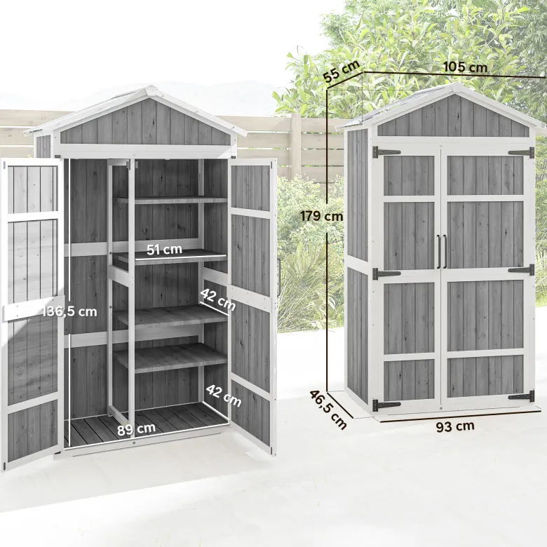 Armoire de jardin bois 4 étagères toit métal