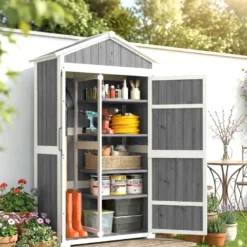 Armoire de jardin bois 4 étagères toit métal