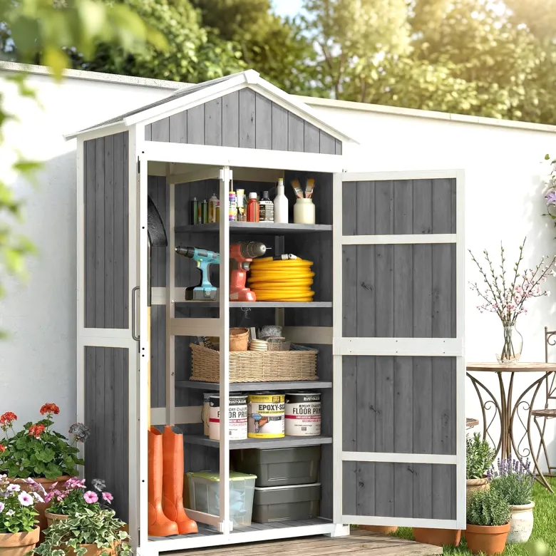 Armoire de jardin bois 4 étagères toit métal
