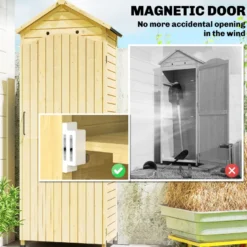 Armoire de jardin bois 2 étagères toit double pente métal