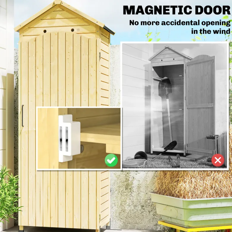 Armoire de jardin bois 2 étagères toit double pente métal