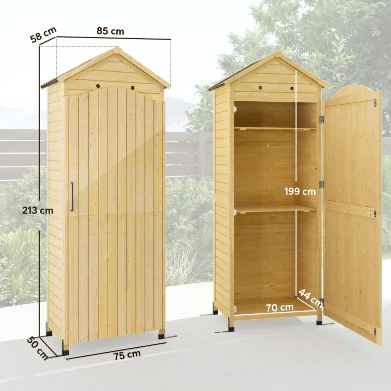 Armoire de jardin bois 2 étagères toit double pente métal