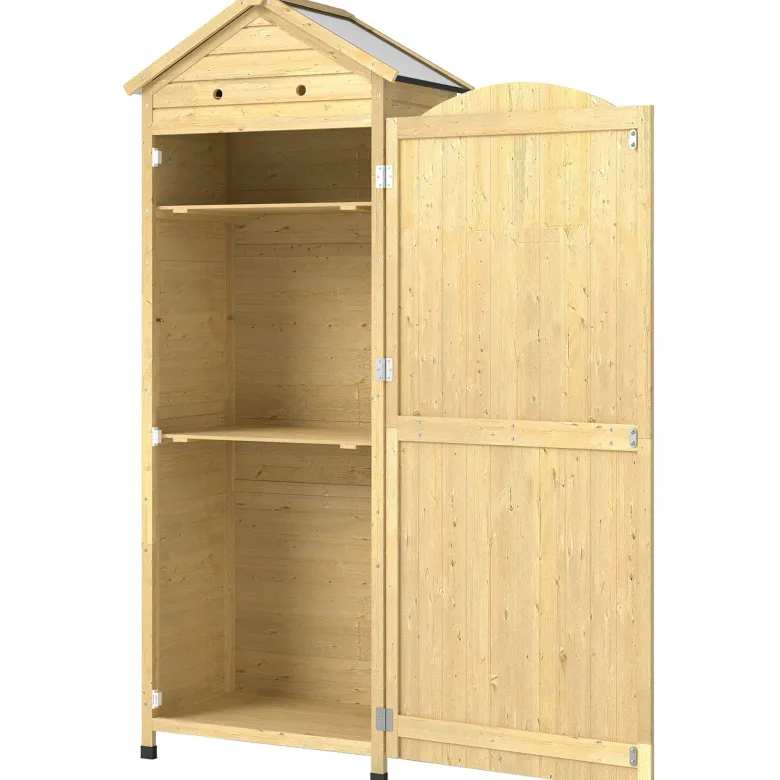 Armoire de jardin bois 2 étagères toit double pente métal