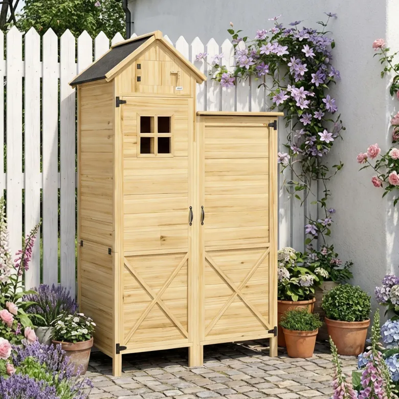 Armoire de jardin en bois 2 + 1 portes toit bitumé
