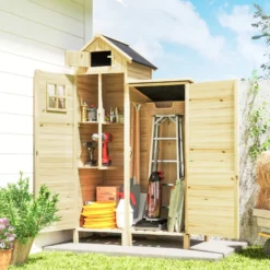 Armoire de jardin en bois 2 + 1 portes toit bitumé