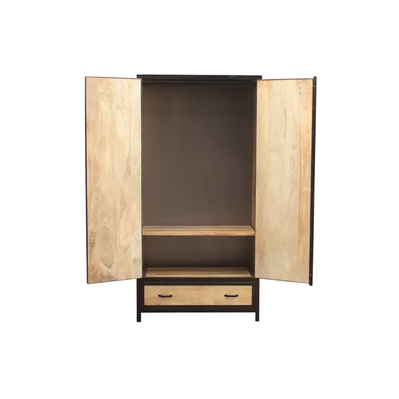 Armoire en bois massif manguier et métal noir l90 cm industria