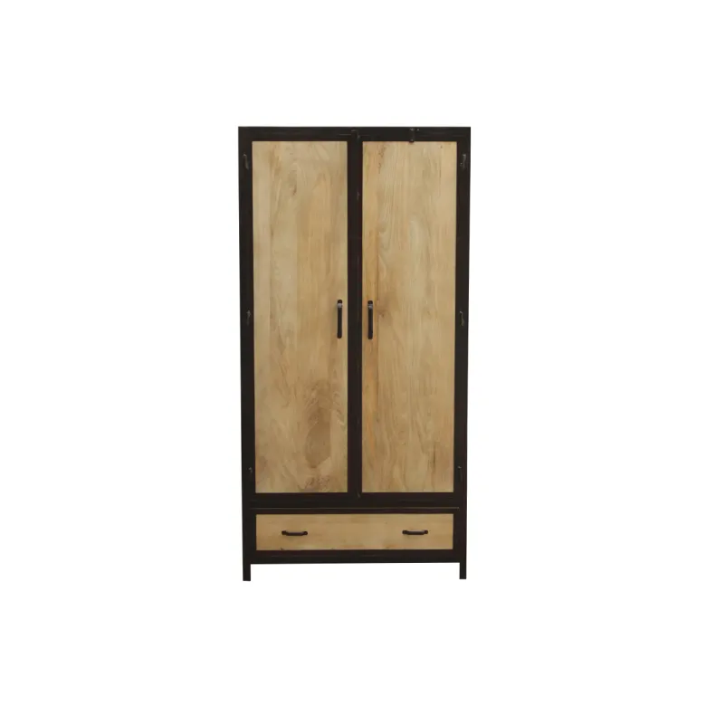Armoire en bois massif manguier et métal noir l90 cm industria