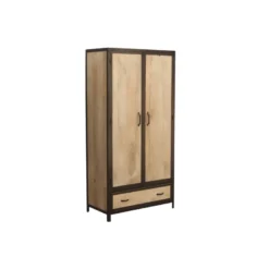 Armoire en bois massif manguier et métal noir l90 cm industria