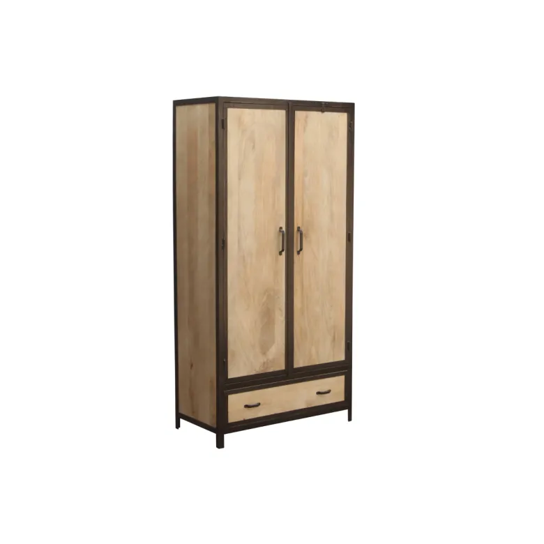 Armoire en bois massif manguier et métal noir l90 cm industria