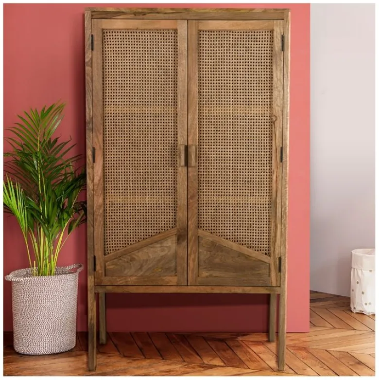 Armoire en cannage et bois de manguier et cannage - tiki